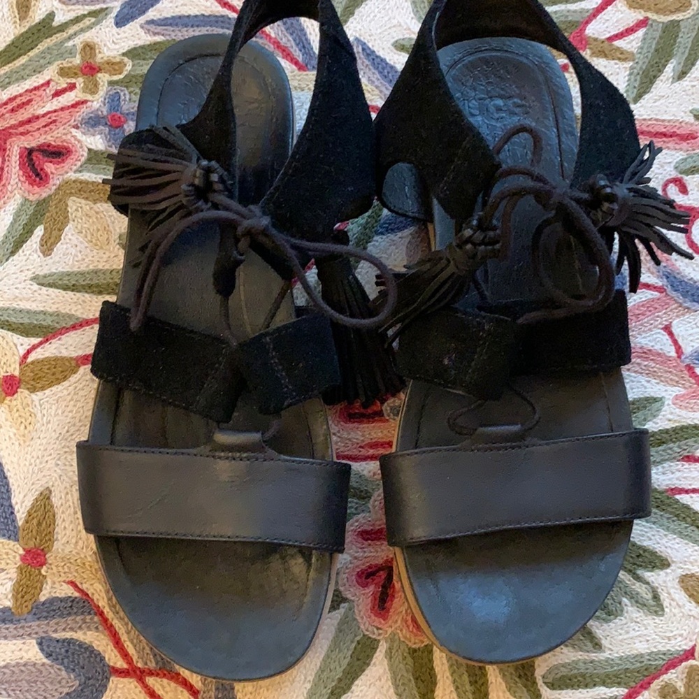 Ugh suede and leather tassel tie sandals